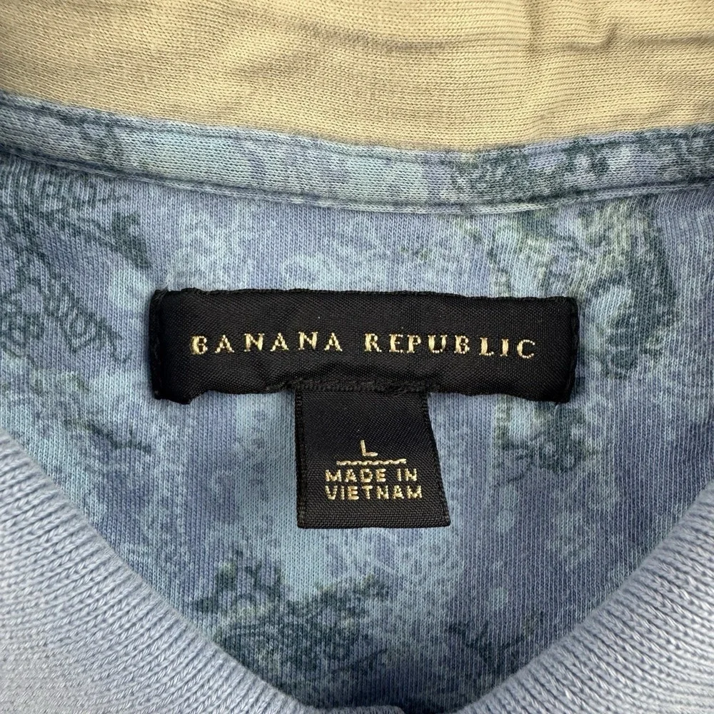 Banana Republic Polo Shirt Mens Large Blue Stretch Cotton Blend‎ Elephant Logo